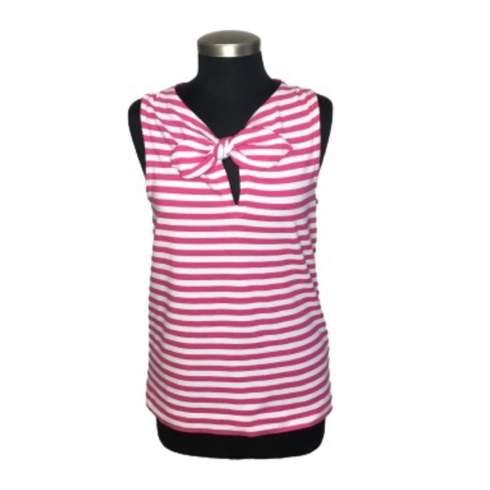 Kate Spade Bow Front Keyhole Pomona Tank Top Pink White Size Large
